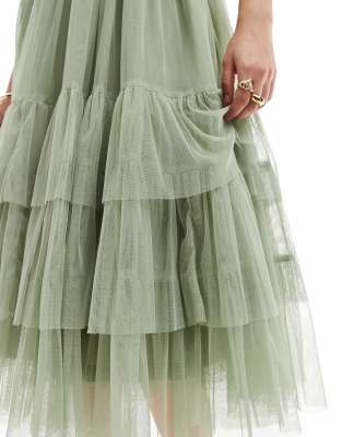 Lace & Beads Bridesmaid Madison Midi Dress In Green