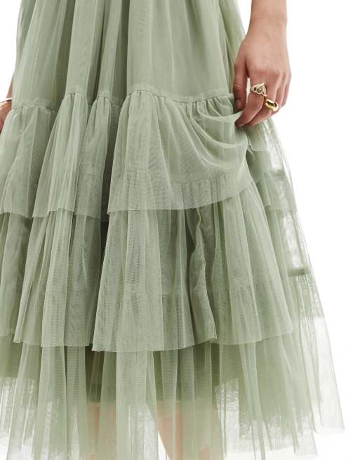 Lace & Beads Bridesmaid Madison midi dress in dusty sage, 2 of 4