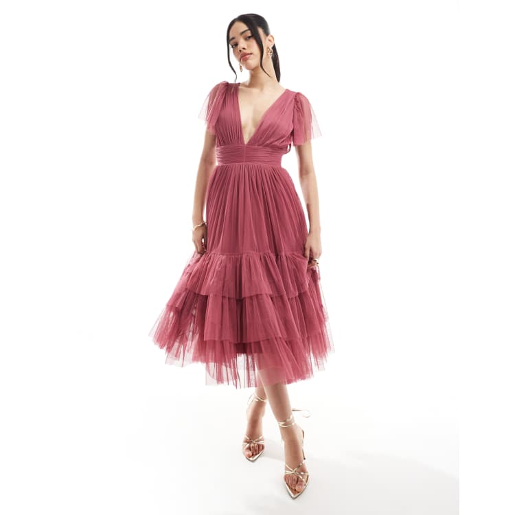 knee length dresses for ladies Orchid Purple Lace Floral Dress 5-6 main image 0