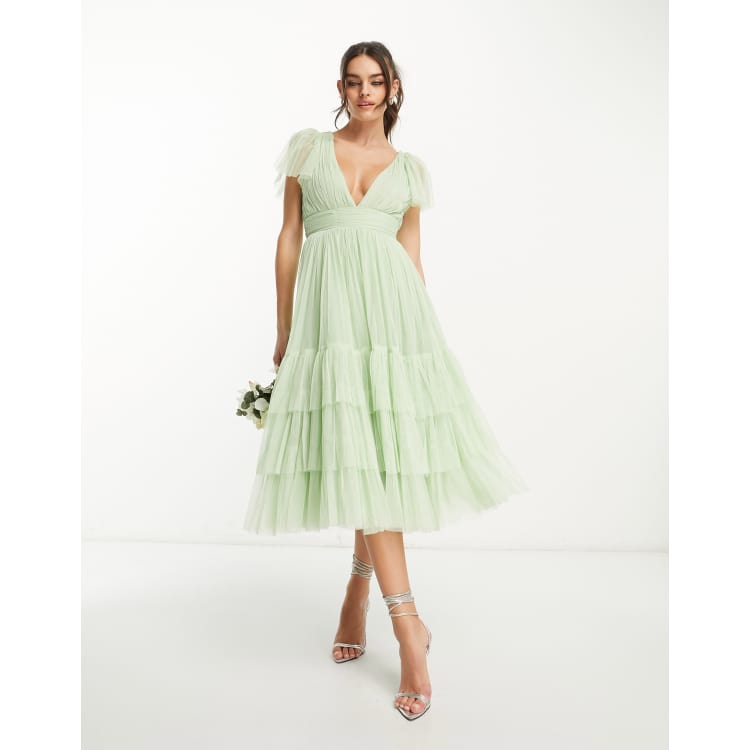 Lace & Beads Bridesmaid Madison v neck tulle dress in sage