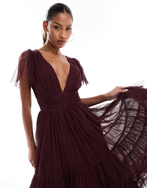 Lace and beads burgundy dress hotsell