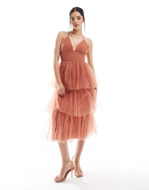 Lace & Beads Bridesmaid Odette midaxi dress in terracotta
