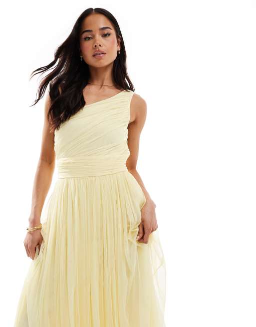 Lace & Beads Bridesmaid one shoulder maxi dress in butter yellow | ASOS