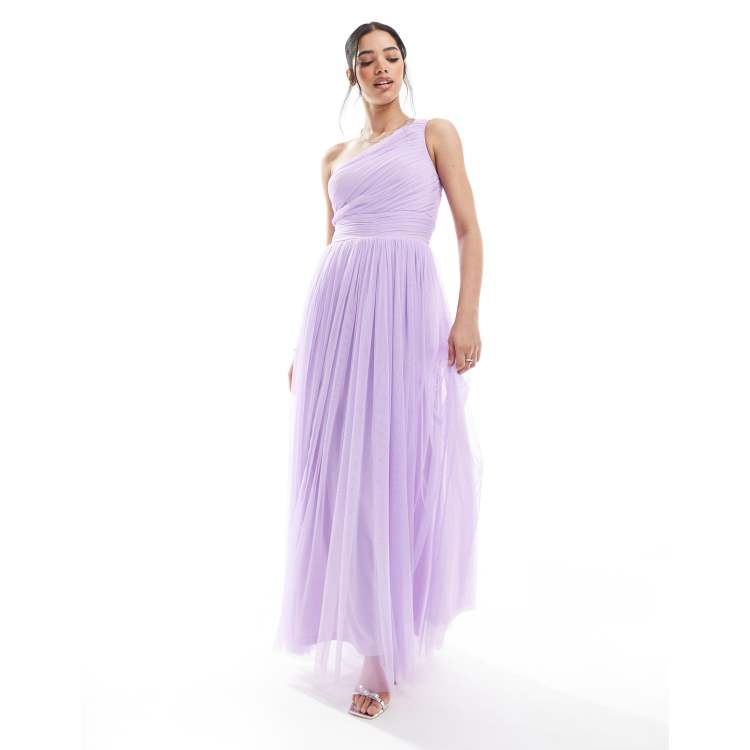 princess polly baby blue dress Lace & Beads Bridesmaid one shoulder maxi dress in lilac