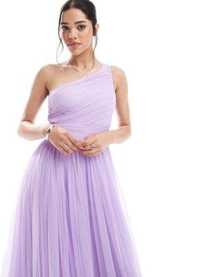 Lace & Beads Bridesmaid One Shoulder Maxi Dress