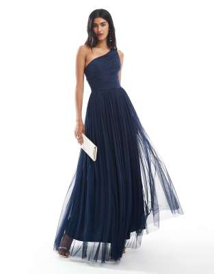 Bridesmaid one shoulder maxi dress in navy