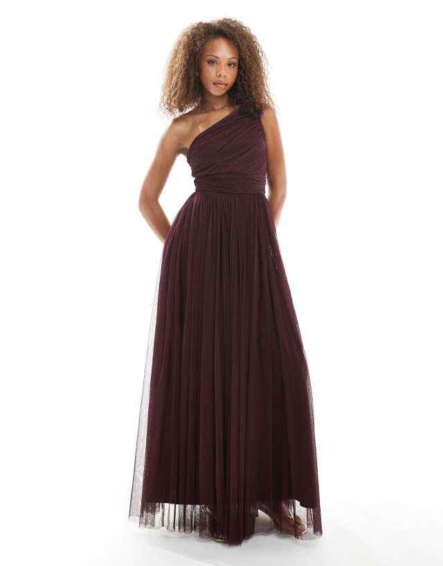 plum one shoulder bridesmaid dress Lace & Beads maxi in bridesmaid
