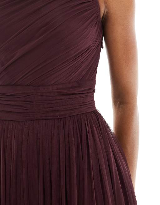 Lace & Beads Bridesmaid one shoulder maxi dress in plum