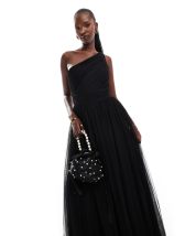 Lace & Beads Petite bow shoulder tiered tulle maxi dress in