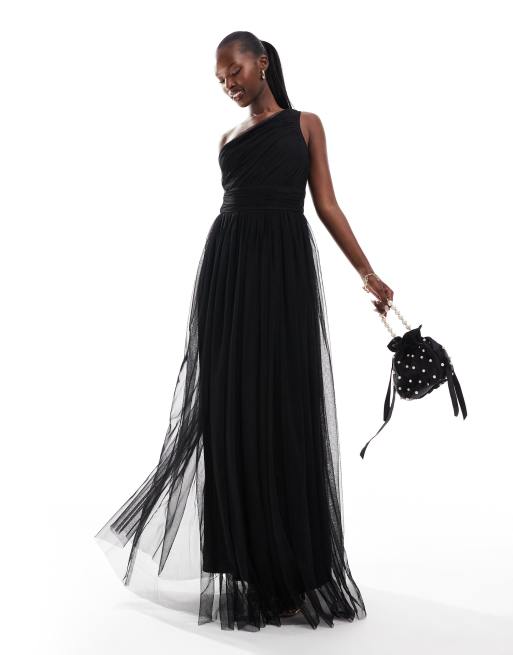 Lace & Beads Bridesmaid one shoulder tulle maxi dress in