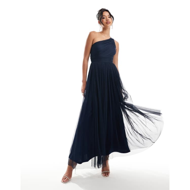 chinese dress ladies One-Shoulder Embellished Tulle Formal Evening Dress