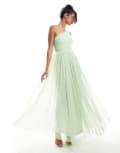 [Lace & Beads] Lace & Beads Bridesmaid one shoulder tulle maxi dress in sage-Green 14 Sage