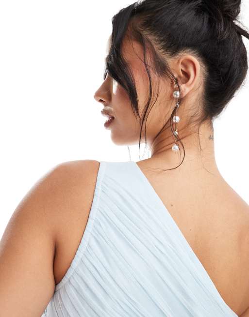 Lace & Beads Bridesmaid one-shoulder tulle maxi dress in sky blue | ASOS