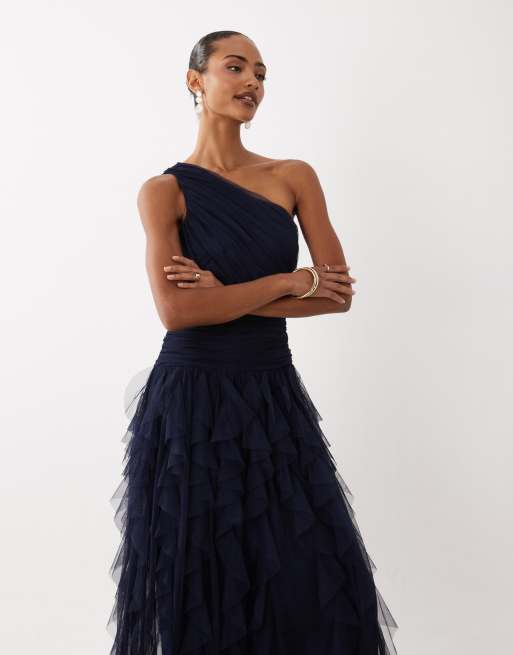 waterfall bridesmaid dress Lace & Beads - One Shoulder Ruffled Maxi Dress - Women - Polyester - 2 US