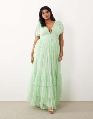 Lace & Beads Plus Bridesmaid Smocked Madison Maxi Dress In Green