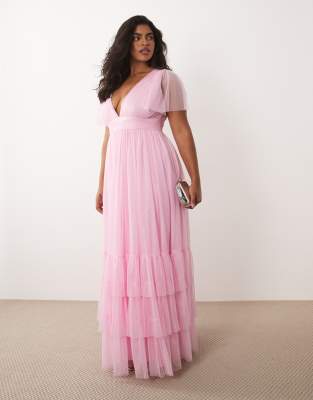 Lace & Beads Plus Lace & Beads Bridesmaid Plus Smocked Madison Maxi Dress In Pink