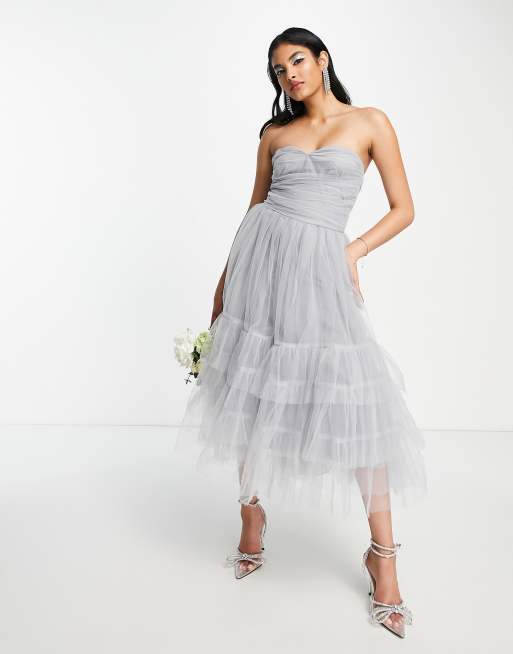 dusty blue beaded bridesmaid dresses Elegant Long One-Shoulder Beaded A-line Bridesmaid Dress