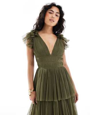 Lace & Beads Bridesmaid Ruffle Tiered Tulle Maxi Dress