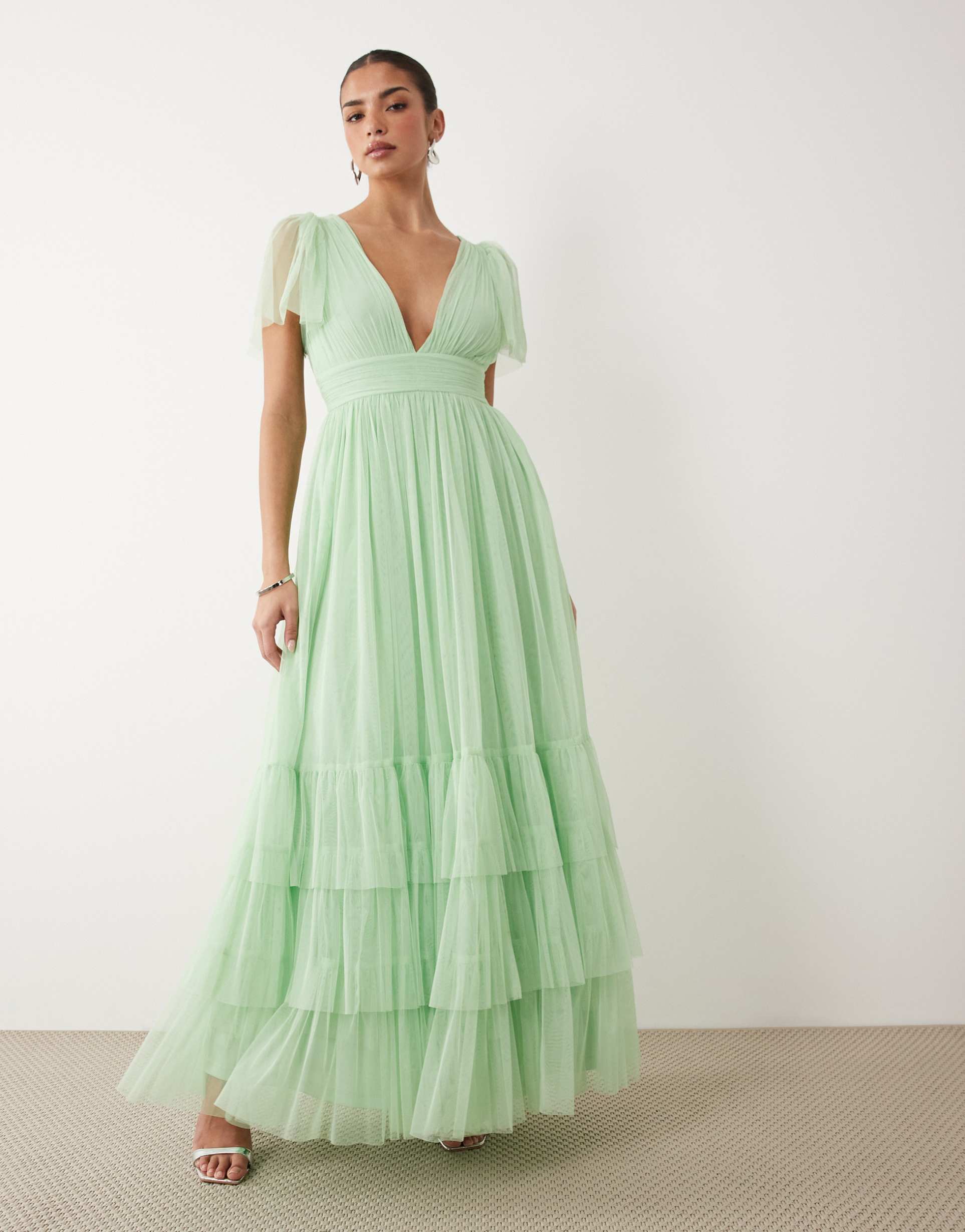 lace & beads bridesmaid smocked madison maxi dress in light sage
