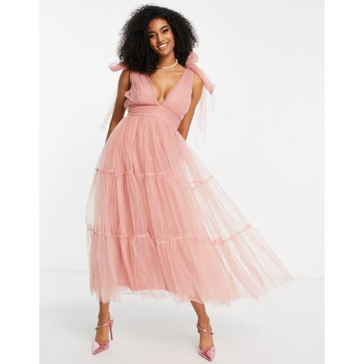 Lace Beads Bridesmaid tiered midaxi dress in blush ASOS