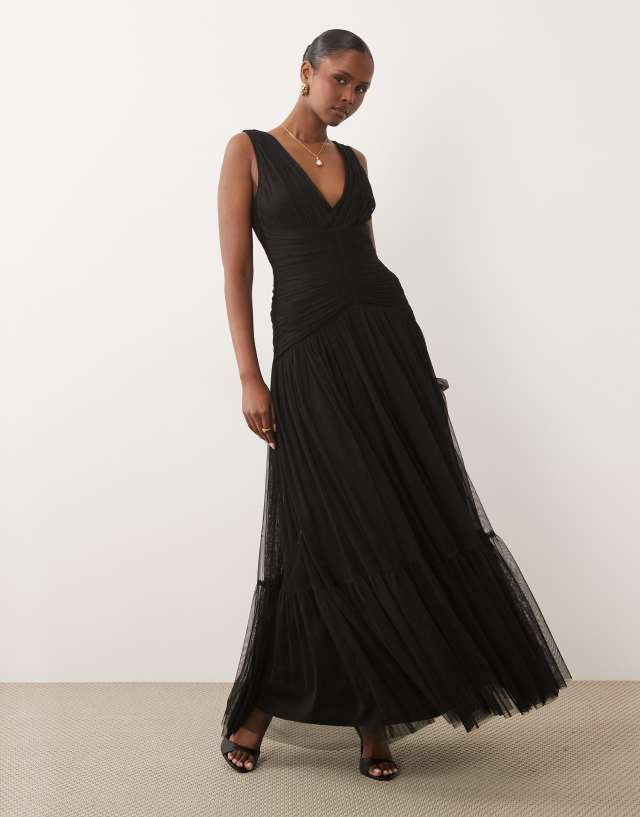 Lace & Beads - Bridesmaid Tulle Maxi Dress - Women - Polyester - 10 US