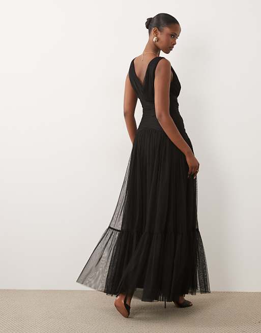 black tulle bridesmaid dress Dresses,Halter Bridesmaid Dress,BD00345, US12 / Burgundy over fitperfect for weddings. Black Tulle Over Lace Appliqued