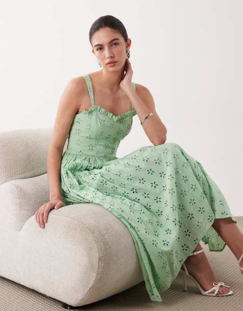 Lace & Beads broderie corset midaxi dress in pastel green - view 1