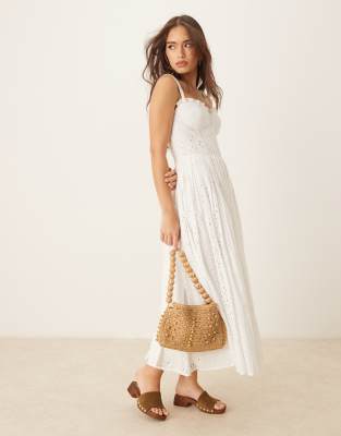Lace & Beads broderie cotton corset midaxi dress in white