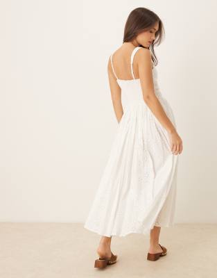 Lace & Beads broderie cotton corset midaxi dress in white