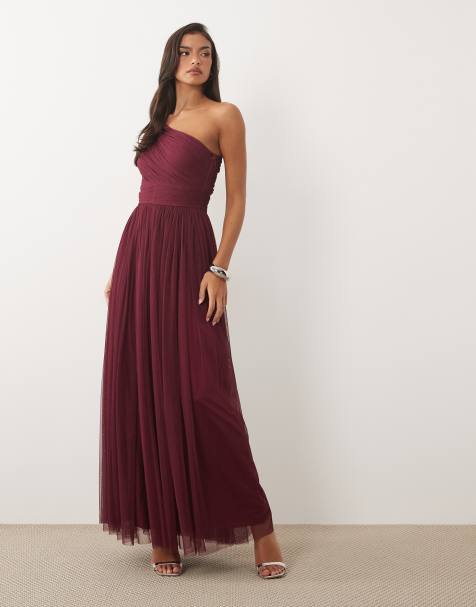 Lace & Beads - Brudepiger - Figenlilla oneshoulder-maxikjole med tørklædehals - view 1
