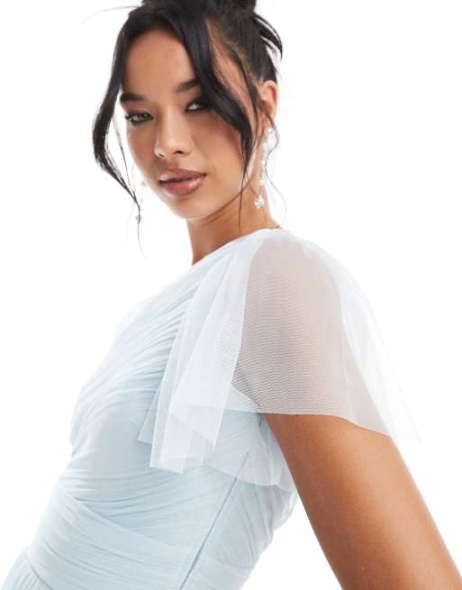 Lace & Beads – Brudtärnor – Madison – Himmelsblå enaxlad maxiklänning i tyll, 4 av 4