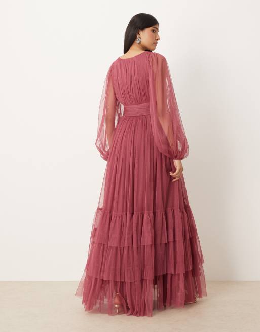 Lace & Beads – Brudtärnor – Orkidérosa maxiklänning med långa ärmar, 2 av 4