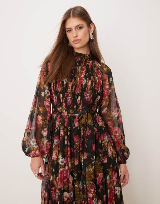 Lace & Beads – Brudtärnor – Violetta – Svart, blommig maxiklänning med långa ärmar, 2 av 4