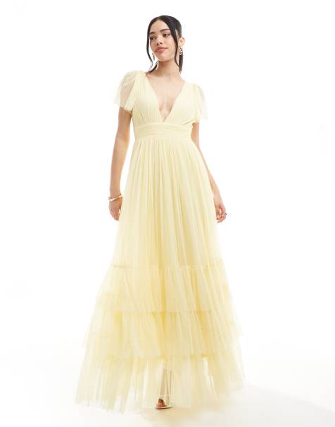 Lace & Beads - Bruidsmeisjes - Madison - Maxi jurk in botergeel - view 1