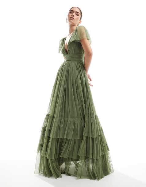 Lace & Beads - Bruidsmeisjes - Madison - Maxi-jurk in zacht olijfgroen - view 1