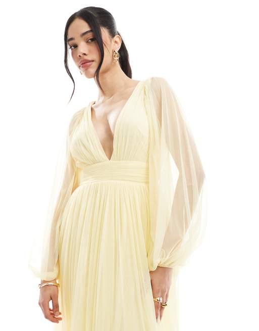Lace & Beads - Bruidsmeisjes - Madison - Maxi jurk met lange mouwen in botergeel, 2 van 4