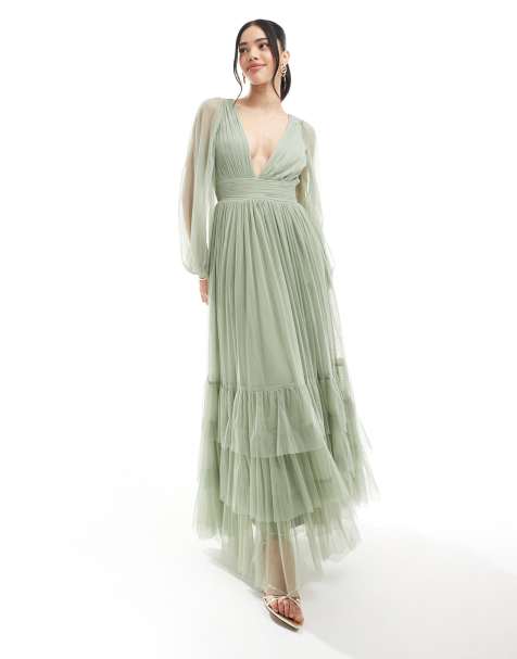 Lace & Beads - Bruidsmeisjes - Madison - Maxi-jurk met lange mouwen in zacht groen - view 1