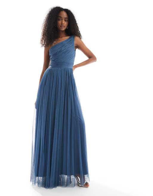 Lace & Beads - Bruidsmeisjes - Maxi-jurk met blote schouder in diep blauw, 3 van 4