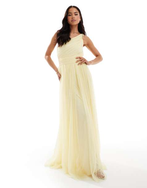 Lace & Beads - Bruidsmeisjes - Maxi-jurk met blote schouder in geel - view 1