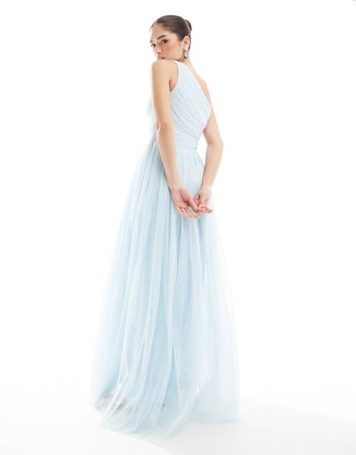 Lace & Beads - Bruidsmeisjes - Maxi-jurk met blote schouder in lichtblauw, 3 van 4