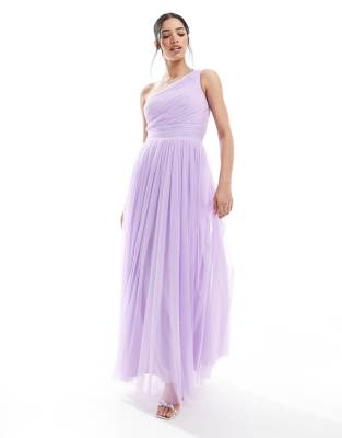 Lace & Beads - Bruidsmeisjes - Maxi jurk met enkele schouderband in lila - view 1