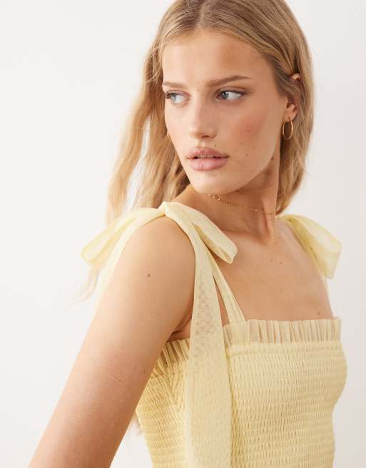Lace & Beads - Bruidsmeisjes - Maxi-jurk van tule met gestrikte schouders in citroengeel , 4 van 4