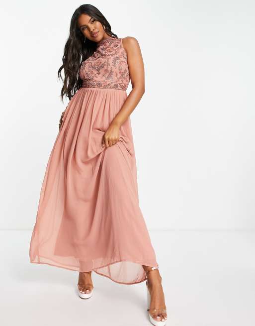 ASOS DESIGN textured D ring maxi dress with super ruched detailing