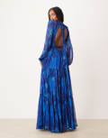 [Lace & Beads] Lace & Beads chiffon balloon sleeve maxi dress in cobalt-Blue 6 Cobalt