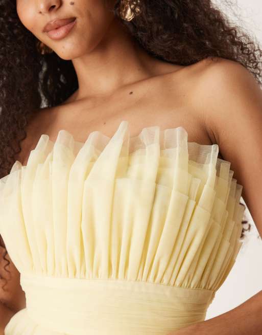 Lace & Beads - Citrongul bandeau-minikjole i struktureret tyl, 2 af 4