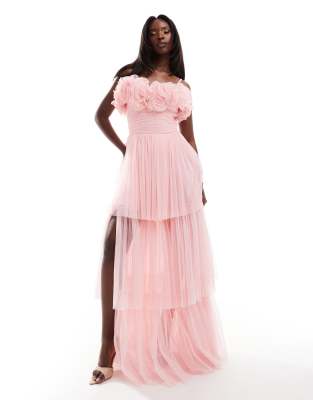 corsage tulle maxi dress in powder pink