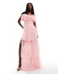 [Lace & Beads] Lace & Beads corsage tulle maxi dress in powder pink 14 Powder Pink