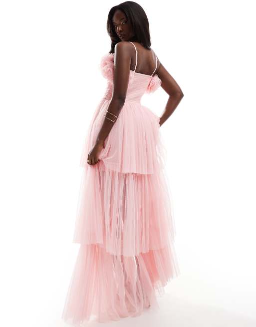 Lace Beads corsage tulle maxi dress in powder pink