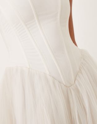 Lace & Beads Corset Drop Hem Maxi Dress In White