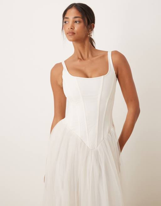 Lace & Beads corset drop hem maxi dress in ivory, 4 of 4